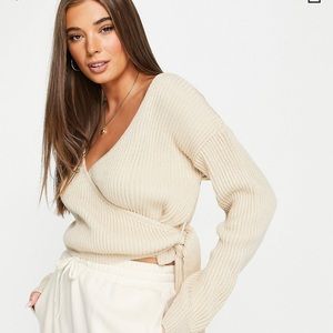Knitted wrap jumper in cream